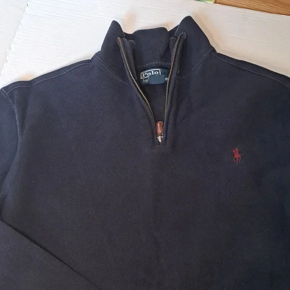 POLO RALPH LAUREN Navy Blue 1/4 Zip 100% Cotton Size M Sweater - Picture 2 of 8